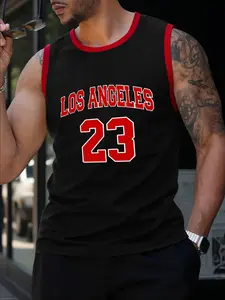 Men's Basketball Vest, Regular Fit Letter Graphic Sleeveless Vest, Men's Top for Daily Wear, Activewear Clothing, Athletic Workout Clothing