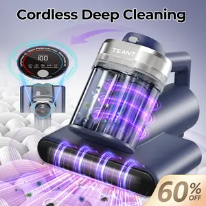 Teant Upgrade Cordless Mattress Vacuum with 18kPa Ultra-Deep Suction, 2-Speed Bed Vacuum with 33000 RPM/Min Roller Brush, 253.7nm UV-C Light & LED Display, HEPA, 149℉ Heat, Aroma & Anion for Bed Sofa