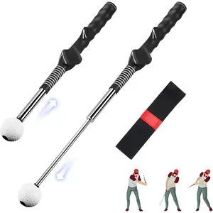 Retractable Golf Swing Trainer Aid with Arm Band, Rhythm Click Sound, Warm-Up and Grip Trainer, Right-Handed Golf Club for Improve Chipping and Hitting Strength