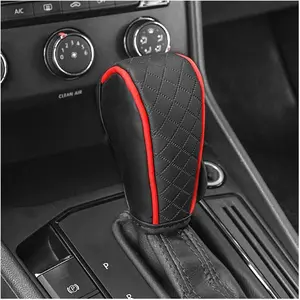 Leather Gear Shift Cover Diamond Embroidery Design,Durable Shift Knob Cover for Shift Lever Protection,Universal Car Gear Shift Cover Car Decorative Accessory Suitable for Cars,Trucks,SUVs (Black/Red)