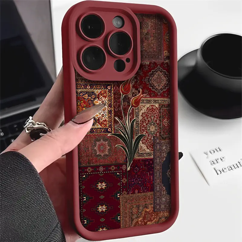 Retro Art Style Collage Phone Case with a Red Tulip Pattern for Iphone Models 16/16Pro/16Promax/16Plus/15/15Plus/15Pro/15Promax/14/14Plus/14Pro/14Promax/13/13Pro/13Promax/12/12Pro/12Promax/11/11Pro/11Promax/7/8Plus/Xr/Xs/Xsmax, Made of High-Quality Matte