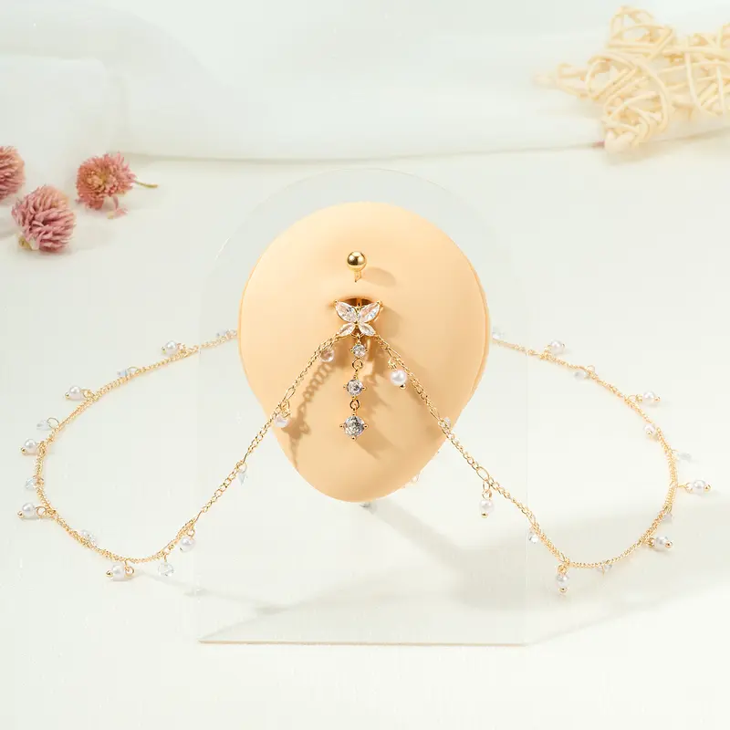 Women's Bellybar Belly Button Ring Chain, Adjustable Navel Piercing Jewelry, Sexy Body Piercings Body Chain Accessory, Chic Body Jewelry for Beach Party, Summer Bikini Wear, Adjustable Waist Chain