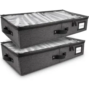 2pc Under Bed Storage Containers Bedroom Under the Bed Drawer Storage Organizer with Bins and Lids Medium Underbed Clothes Storage Box Ideal for Blanket Fabric Shoes Dark Gray