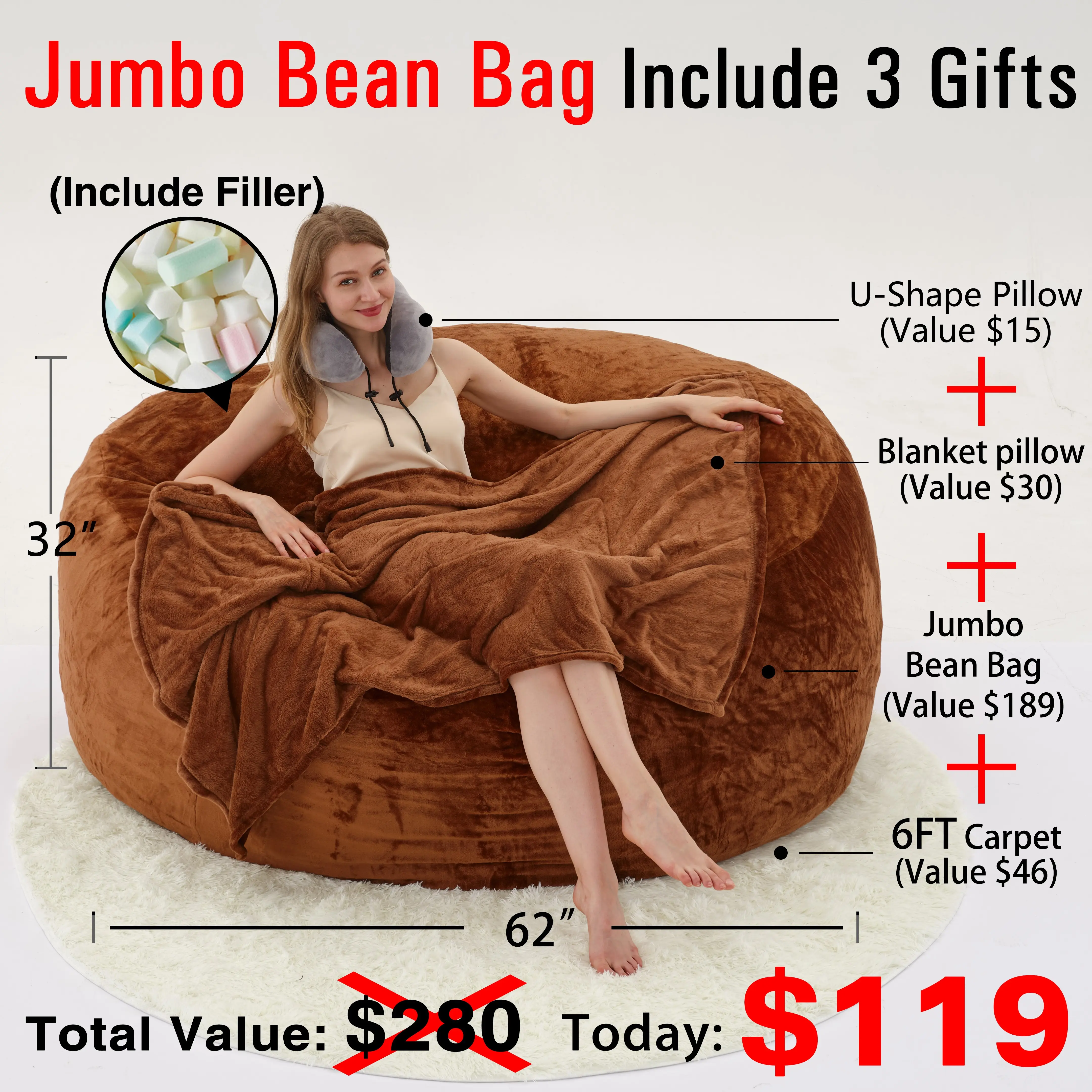 Jumbo Brown(Cover Filler U-pillow Blanket Carpet)