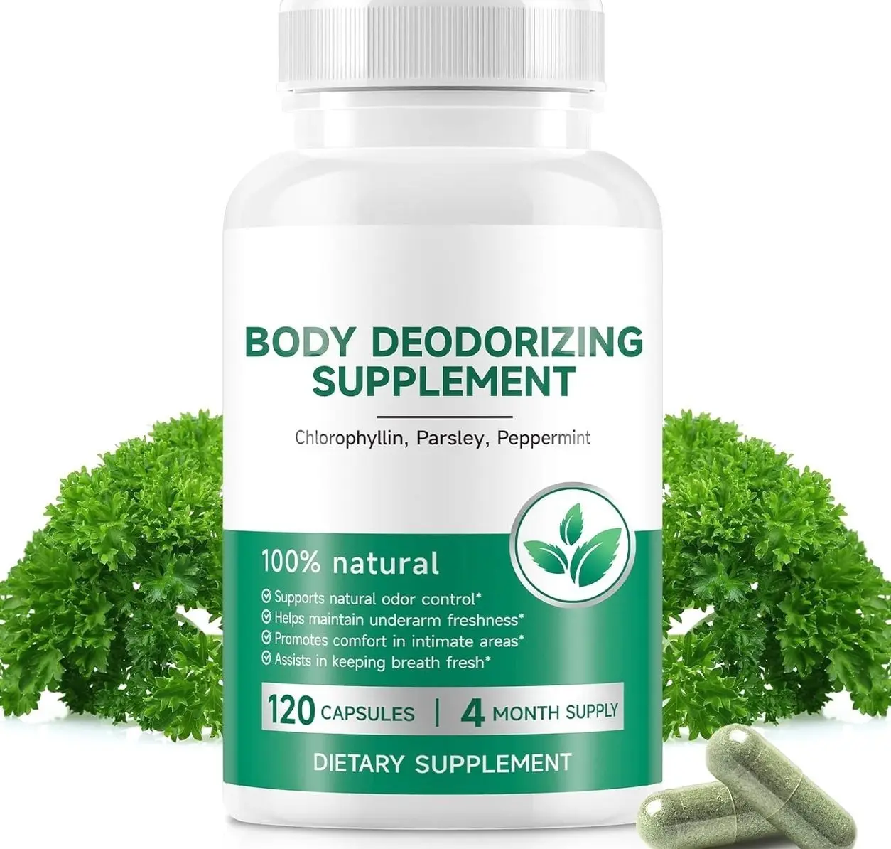 Chlorophyll Capsules | Internal Body Deodorant Supplement for Men & Women | Natural Odor Control for for Body Odor, Fresh Breath,Immune Support,Vegan(120 Caps)