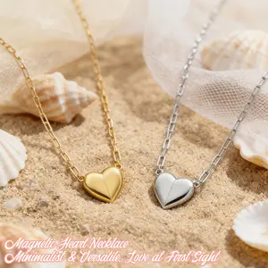 18K Gold/Silver- Heart Shape Pendant Magnetic Necklace for Women Dainty Fashion Layer Stacking Initials Chocker Necklace Hypoallergenic & Durable Necklaces for Women Fashion Jewelry Love Party Valentine's Day Gift