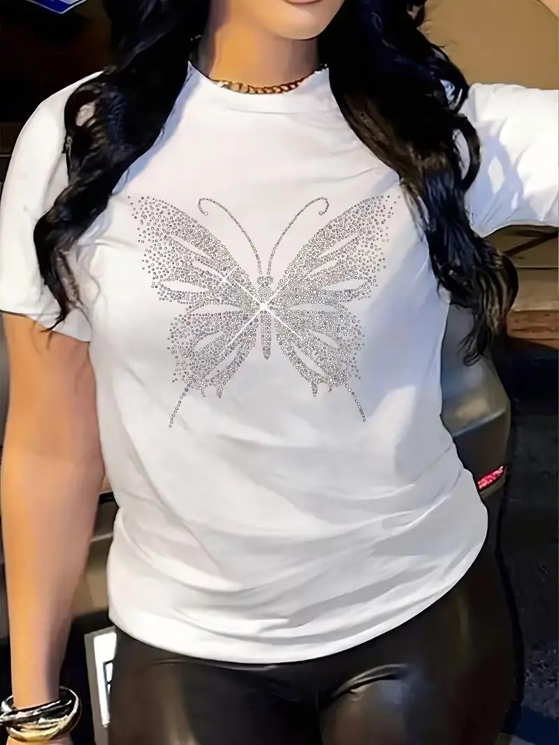 Women's Black Casual Print Short-Sleeved T-Shirt, Round Neck, Slim-Fit, Soft Cotton, Unisex Street Style Top