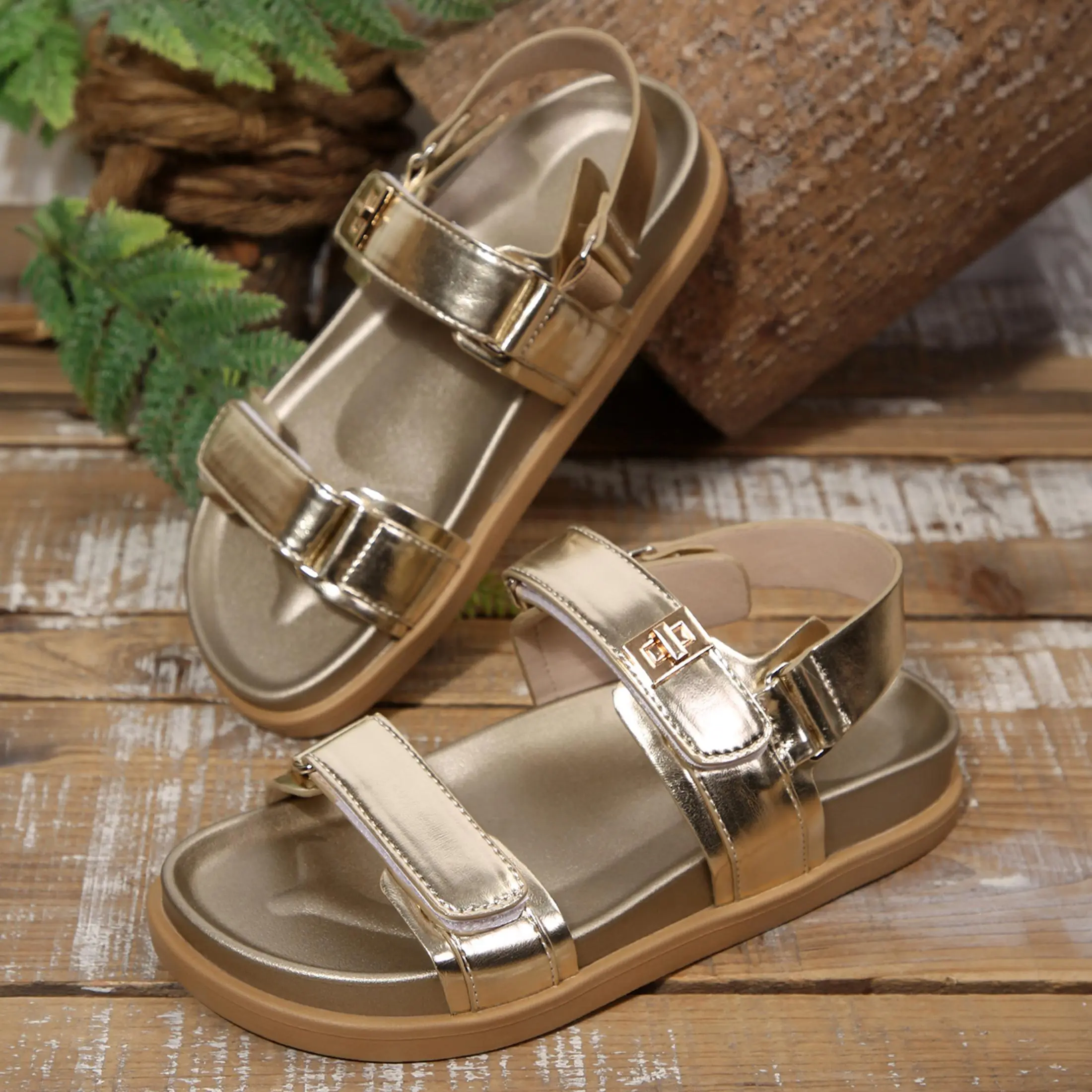 Women's Comfortable Flat Platform Sandals Adjustable Buckle Strap Summer Footwear