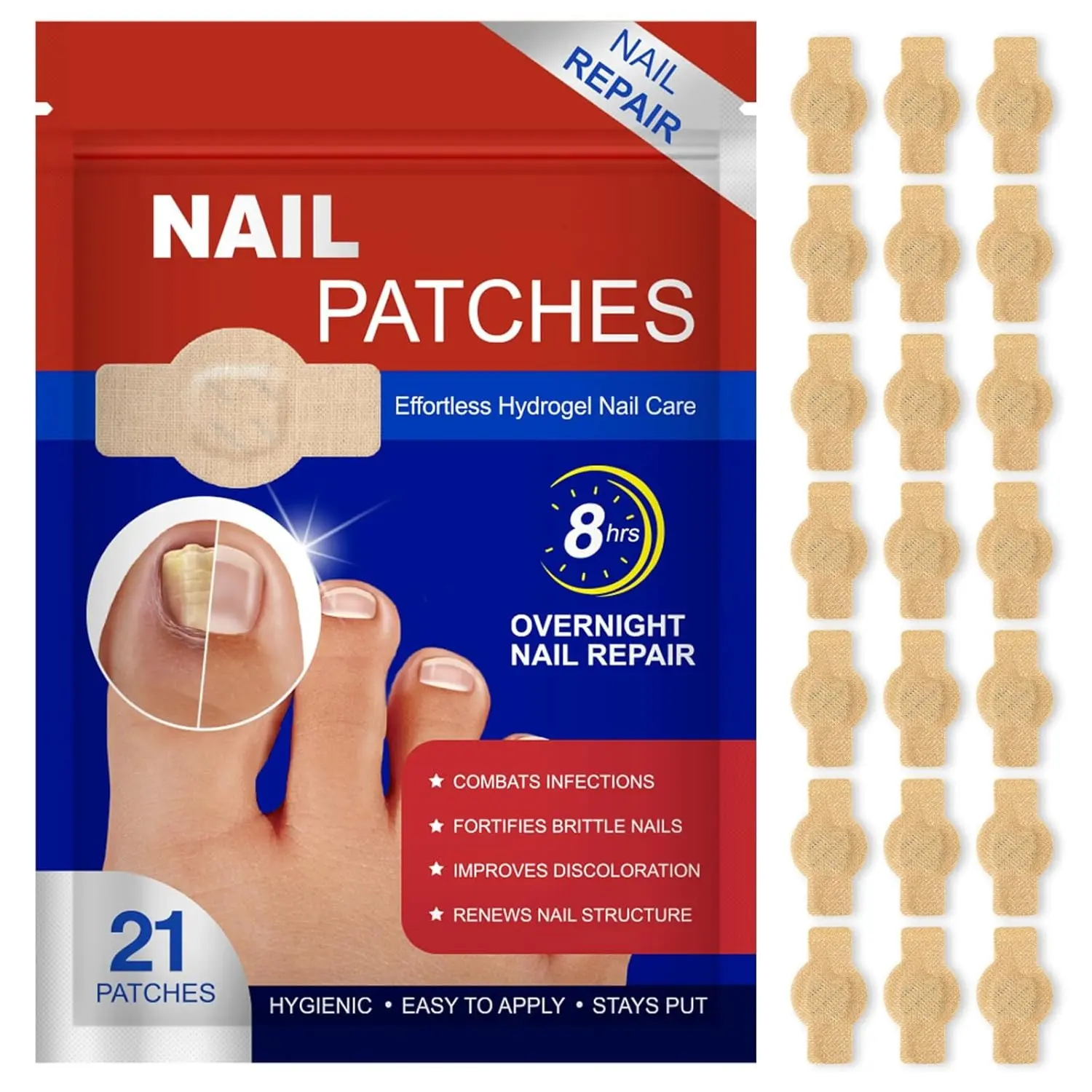 Nail Repair Patches 2 Pack, 21PCS Nail Care Kit for Weak & Cracked Nails, Nail Protector for Improving Appearance of Damaged & Discolored Nails