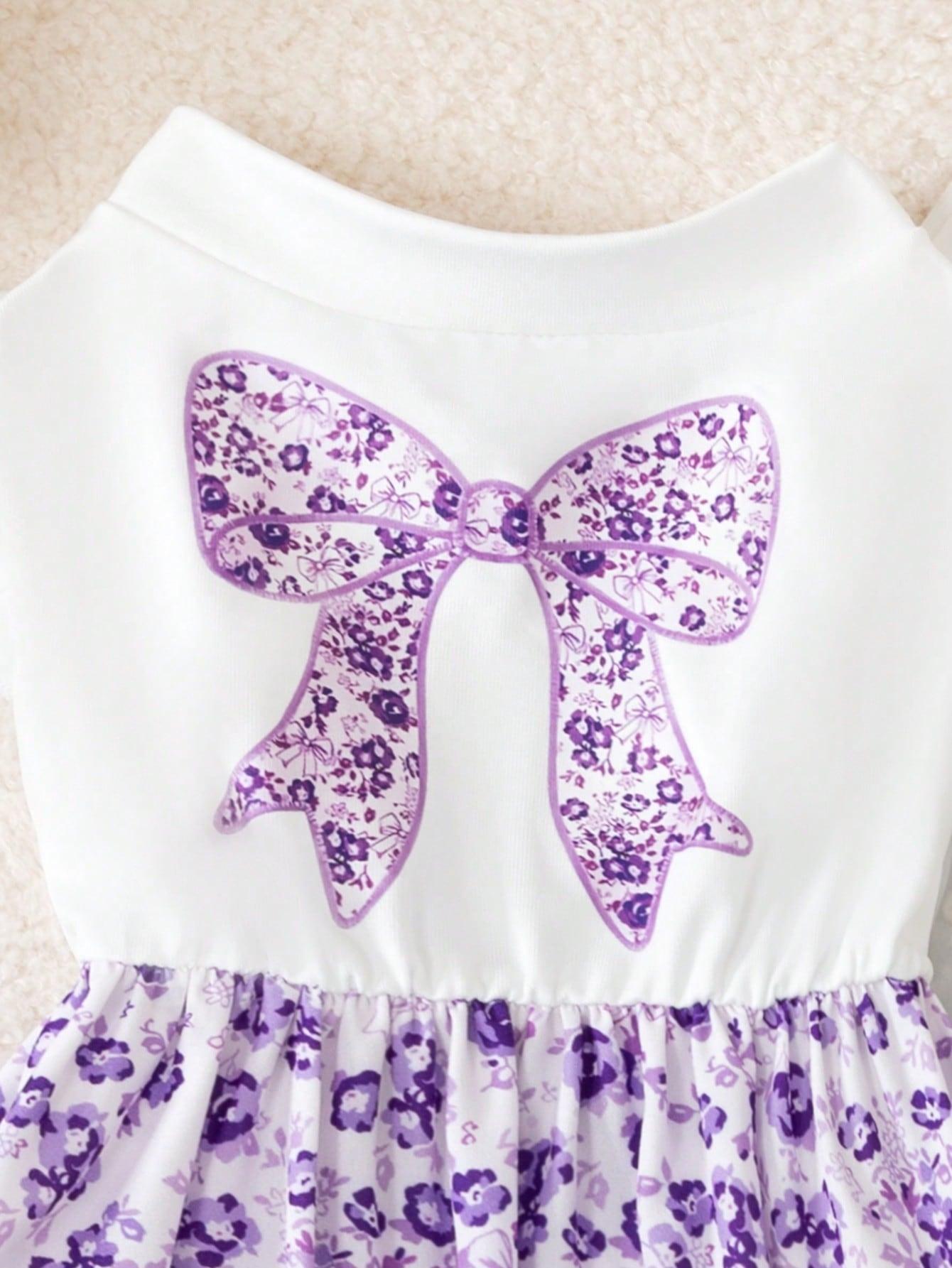 Pet Clothes Dog Cat Dress Bow Purple Flying Sleeve Yorkshire Terrier Maltese Teddy Bichon Bear Pomeranian Bulldog For Daily Use A169