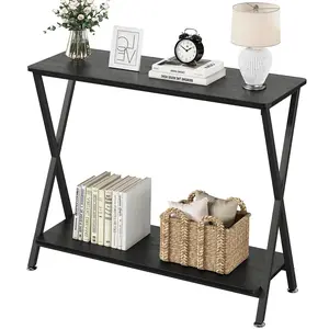GARVEE Console Table Vintage Wood Metal 2 Shelves Rustic Brown - Grey-41.3"