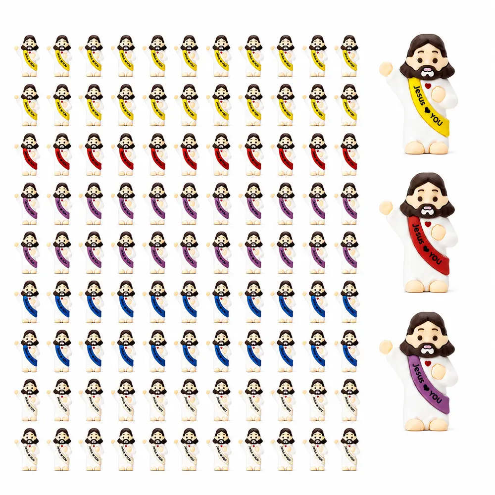 Bulk Miniature Jesus Figurines 1.4 Inch Uniform Size Small Jesus Dolls 5 Mixed Colors Pack of 25-200 Pcs Religious Christian Gifts for Hide and Seek Sunday School Easter Egg Fillers
