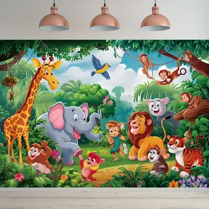 party banner 1pc, Jungle Safari Party Background Props, Polyester Banner Decor,  Party Background Decor, Party Decor/ supplies/ gifts Decorative Backgroun