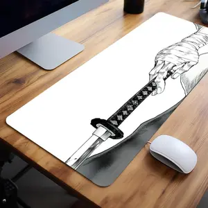 Samurai Sword Pattern Mouse Pad, 1 Count Rectangle Gaming Mouse Pad, Non-Slip Rubber Base Stitched Edge Desk Pad for Home Office Game, Office Desk Accessories, Corporate Work Desk Accessories