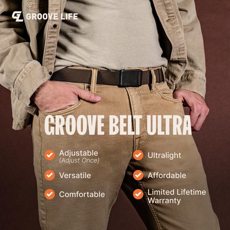 Groove Life Groove Belt Ultra - Trek | Comfortable, Lightweight, Durable, Adjustable Stretch Belt for Men, Magnetic Curved Polymer Buckle, Machine Washable, Limited Lifetime Warranty