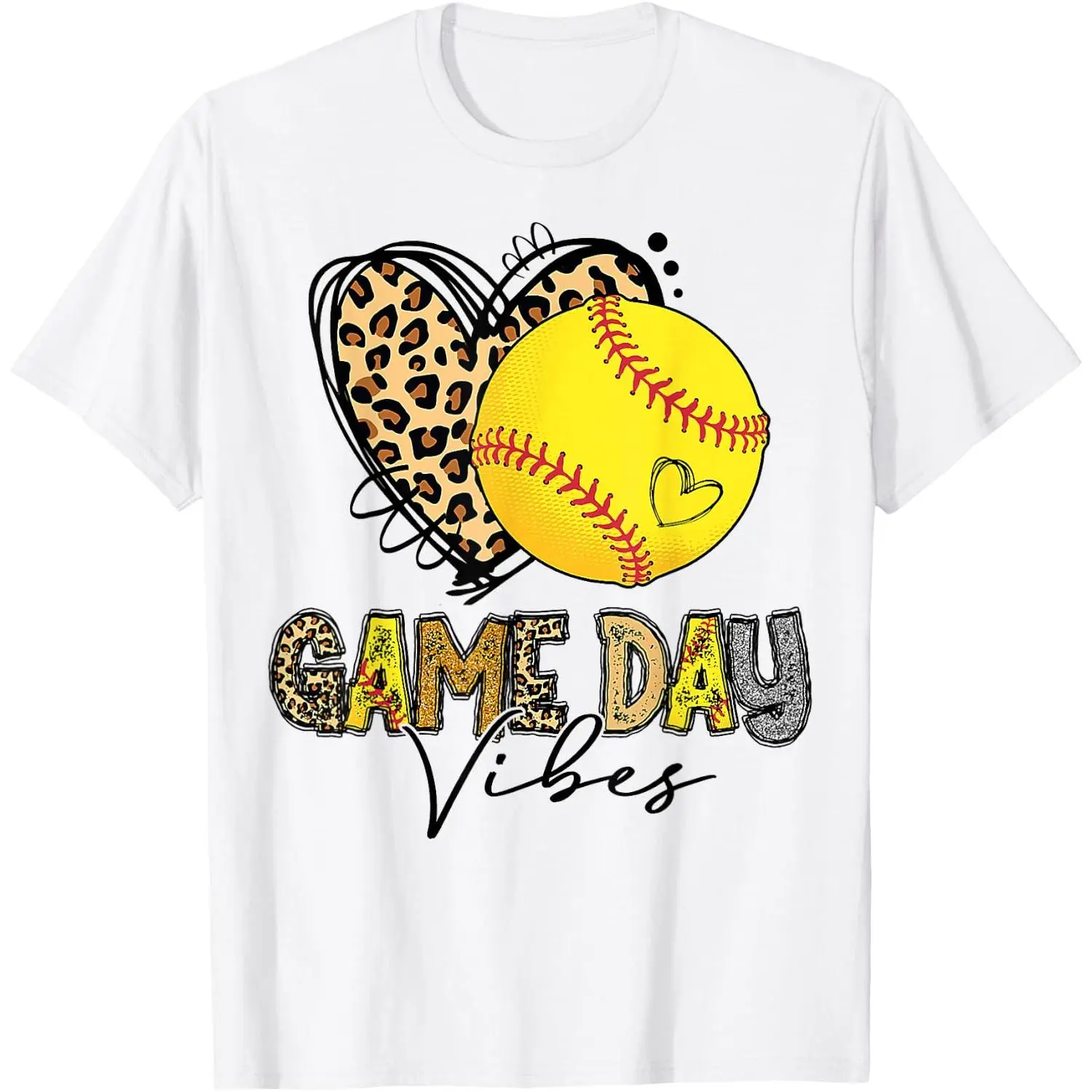 Bleached Softball Game Day Vibes Leopard Heart Headband Mom T-Shirt