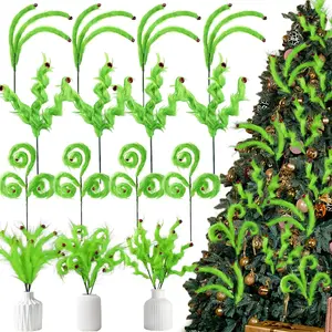 Sggvecsy 12 Pcs Christmas Tree Topper Lime Green Furry Tree Picks Furry Spiral Curly Sprays Stems Christmas Ornaments Accessories Xmas Tree Filler for Party Vase Filler Office Home Holiday Decor