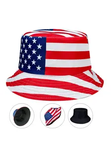Patriotic American flag fisherman hat, outdoor fishing cap, double-sided wearable, casual style, foldable, suitable for Independence Day and daily use, stylish design, with stars and stripes.