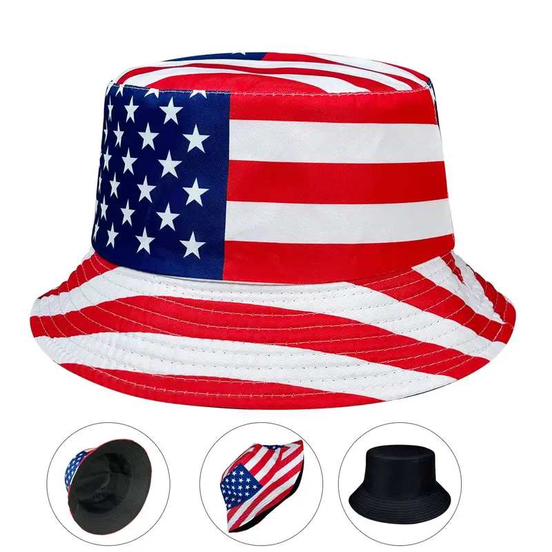 Patriotic American Flag Casual Foldable Bucket Hat, Unisex Outdoor Cap, Outdoor Fishing Cap, Reversible Wearable, Suitable for Independence Day and Daily Use, Fitted Hat, Fisherman Hat