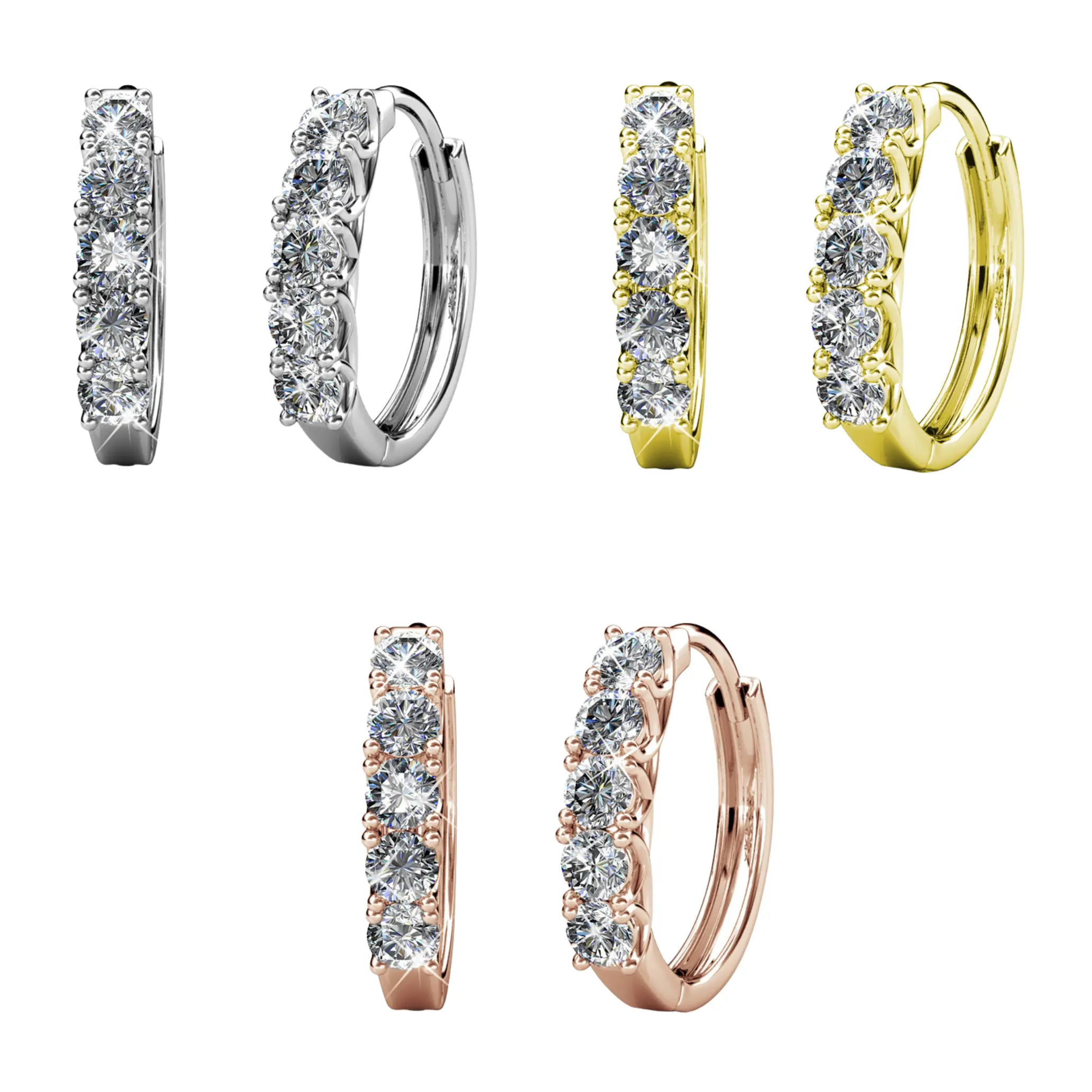 Cate & Chloe Bethany 3-in-1 Hoop Jewelry Set – Hypoallergenic 18k Gold Plated Crystal Hoop Earrings – 3 Pairs with Simulated Diamond Crystals, Each in a Luxury Gift Box – Perfect Stress-Free Gifts