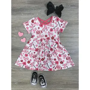 Love Rocks Girls or Toddler Size Short Sleeve Guitar & Roller Skates & Hearts Valentine's Day Dress