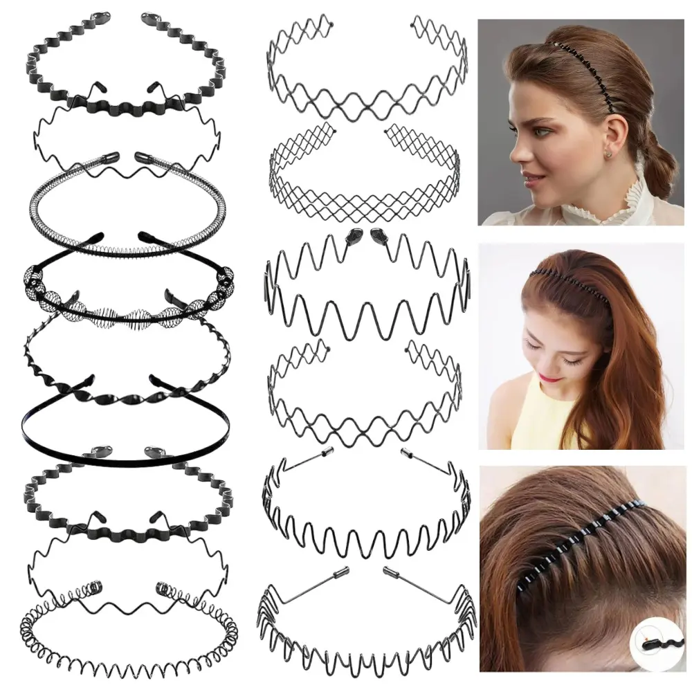 15 pcs Fashion Teeth Metal Headbands Adjustable Headbands Non-Slip Elastic Headband Wavy Hair Accessories for Home, Outdoor, Sports and Yoga