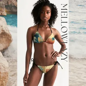 Women’s All-Over Print Triangle String Bikini - Tropical Twins at Dusk  Esli  Triangl Swimming Suits touch of summer swimsuit women