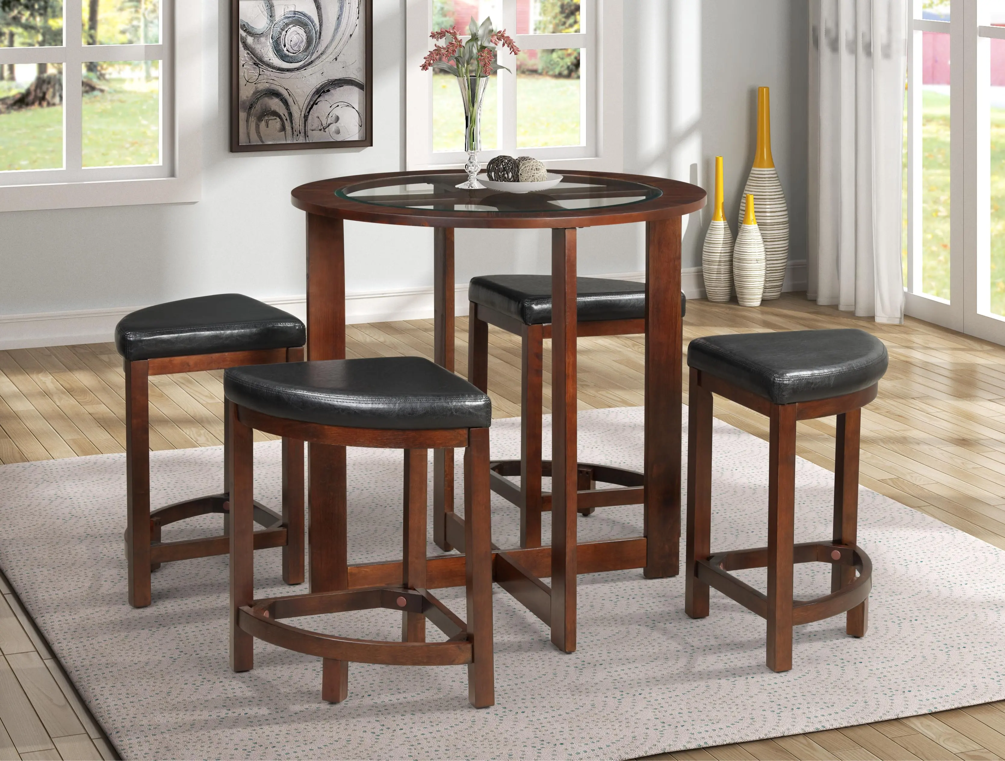 Solid Wood Glass Top Counter Height Table w/ 4 Stools Solid Wood Glass Top Counter Height Table w/ 4 Stools