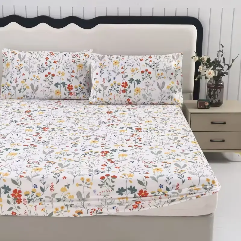 3-Piece Fresh Floral Bedding Set, Soft Comfortable Bedroom Decor, Decorative Bedsheet Sets, Guest Room & Dormitory Bed Linen, Includes 1 Fitted Sheet + 2 Pillowcases, Bed Sheets Set, Cozy Bedding Set