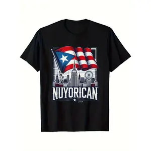 Nuyorican New York City Puerto Rican Flag Backdrop Boricua T-Shirt, Suitable for Mens & Womens Outdoor T-Shirt, 100% cotton, S-XXXL y2k  outfits  men time  tee  shirt  backwards demon slayer  merch double print oversize  Vintage  Casual Streetwear