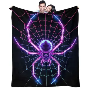 Neon Cyber Spider Print Flannel Blanket, Ultra-Soft Skin-Friendly Warm Blanket, Multi-Use for Living Room, Sofa & Bedroom, Gift for Teens