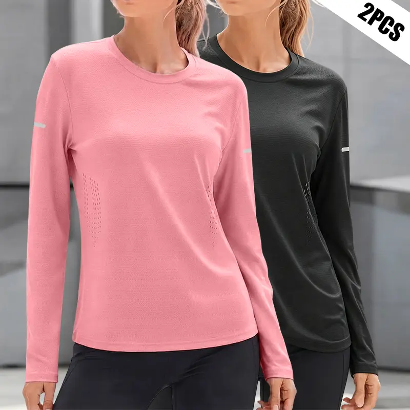 2-pack women’s long-sleeve sports tops, suitable for casual everyday wear and outdoor activities—ideal for exercise, running, hiking, cycling, and workouts.
