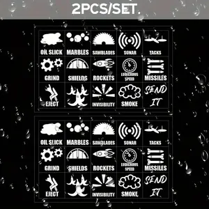 2PCS/SET Game Trendy-Style Decor Sticker | For Car Accessories, Game Backpacks, Black & White Skill/Item Icon Combo + Game Sci-Fi Elements Creative Design, Nail Game Trendy Style Easily, Eye-Catching & Show Energetic Attitude of Loving Game Elements