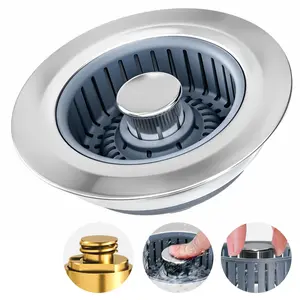 zaa：3-in-1 Kitchen Sink Drain Strainer, Stainless Steel Sink Plug, Deodorizing Anti-Clog Basket Strainer for US Standard 3-1/2 Inch Drains Cleaning