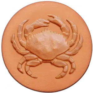 307 Crab Rycraft 2" round Cookie Stamp with handle and glaze, for decorating cookies, chocolate, fondant as well as paper and clay crafts. Handmade in the USA since 1968.
