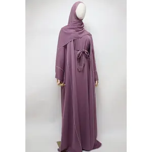 3 Piece Set Crinkle Abaya - Mauve