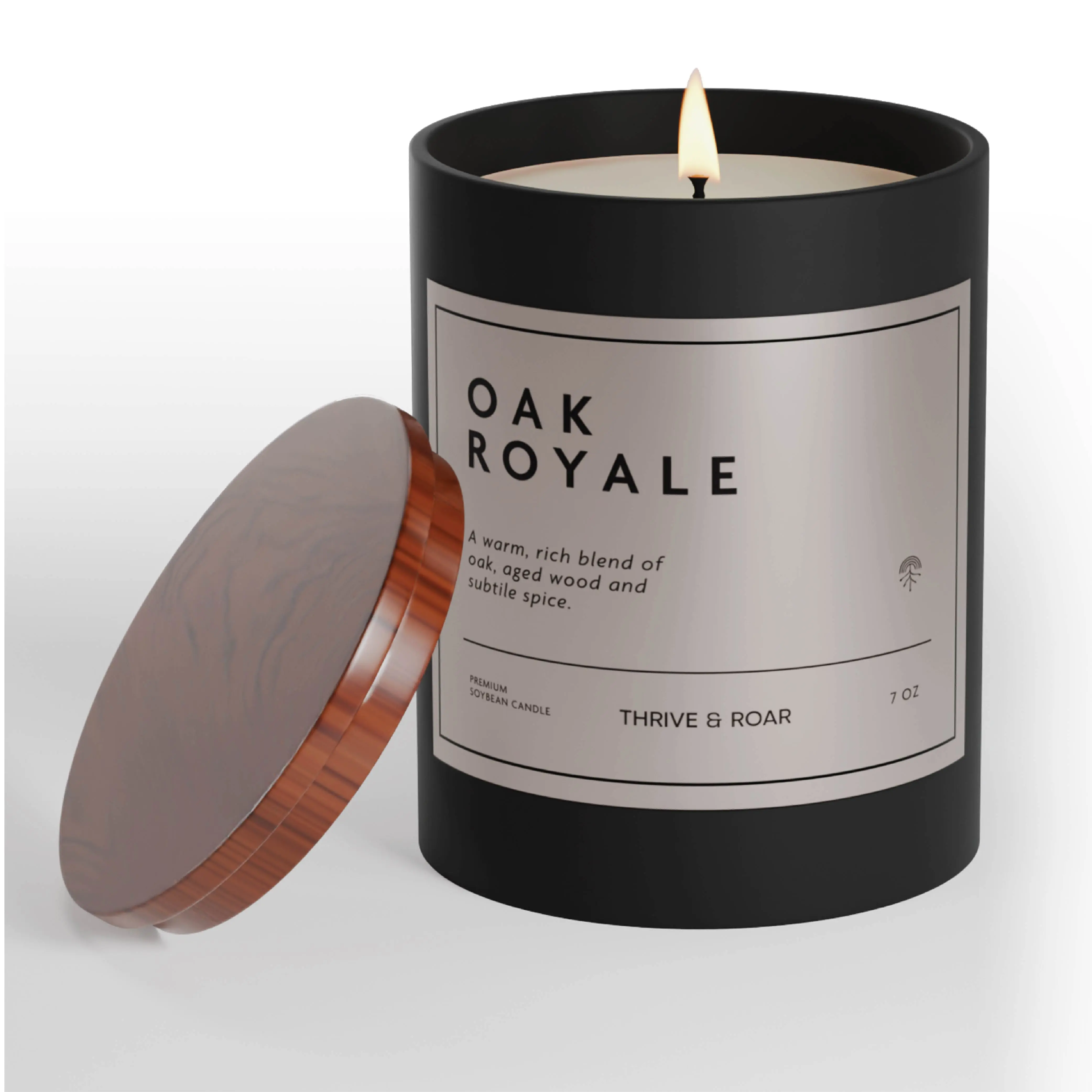 Thrive & Roar - Oak Royale Premium Scented Candle for Men – 7oz Long Lasting, Soy Wax Aromatherapy Candle for Home Scented, Masculine Aroma, Office Decor, Man Cave Decor, Men's Gift