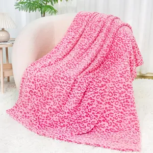 Women's 50x60 in Warm Soft Fleece Leopard Print Blanket - Pink Fuzzy Throw for Bed, Couch - Cozy Birthday, Mother's Day Gift