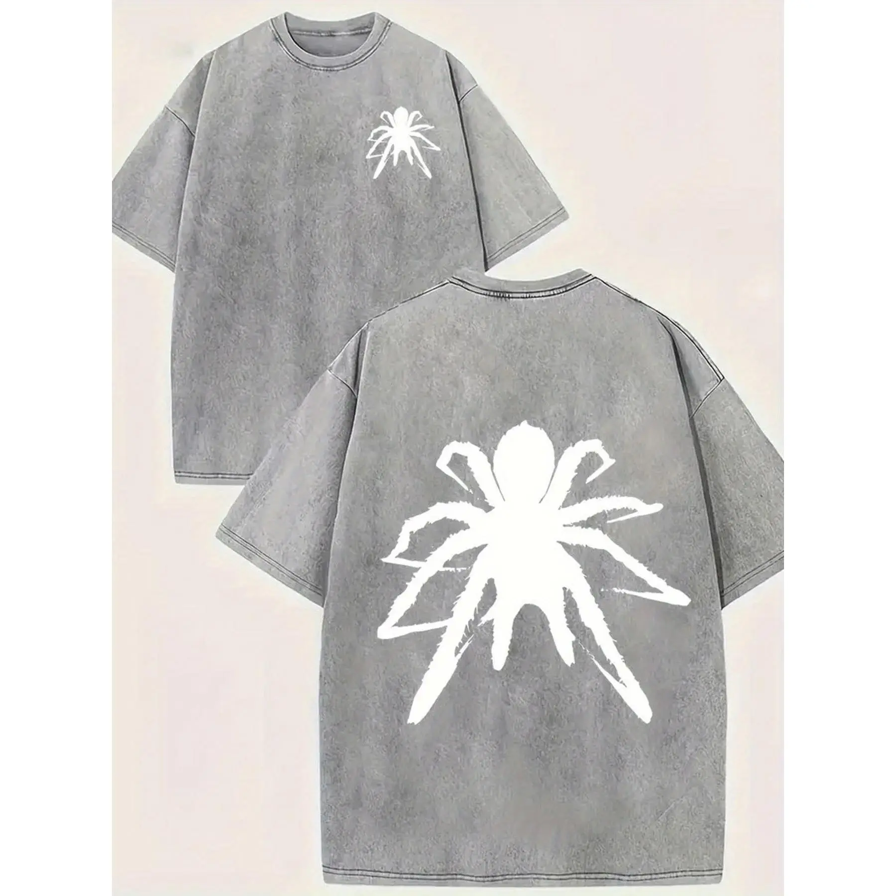 Women's Retro Spider Print T-Shirt, Short-Sleeve Round Neck Washed Tee, Casual Streetwear Statement Top, Shortsleeve