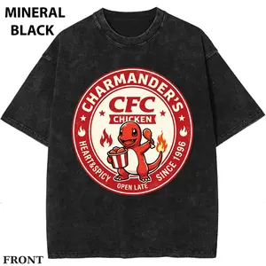 CFC Pokebon Chicken Shirt, Funny Fire Lizard Chicken Shirt, Spicy Fast Food Parody Tee, Cute Cartoon Food Graphic T-Shirt, Anime Inspired Streetwear Shirt, Kawaii Food Lover Tee, Retro Logo Style Humor Shirt Womenswear Top