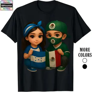 HAGBDH Fashion Designer T-Shirts - 100% Cotton Graphic Tees with Soccer Kids Holding Honduras & Mexico Flags Crewneck Casual Everyday Wear Menswear shirts men graphic t-shirts y2k outfits men halloween shirts