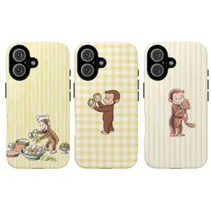 Curious Georgee Tough Phone Case, Cute Yellow Gingham Cartoon Protective Cover, Gift,phone Case Suitable for Iphone 11/12/13/14/15/16/17 Pro Promax Plus Air and Samsung S22/S23/S24/S25 Plus Ultra Fe