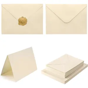 50 Pack 4x6 A6 Cream Envelopes with Thick Folded Cardstock Cards & Gold Stickers, Ideal for Greeting Cards Wedding Birthday Invitations Baby Showers