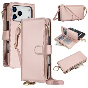 Multifunctional Wallet Case for iPhone 17 Pro Max Series, RFID Blocking Zipper Card Holder, Flip Cover Design, Shockproof Protection