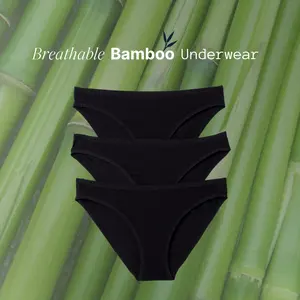 Breathable Bamboo Bikinis - 3 Pack - Women's Underwear, Soft Lightweight Fabric, Mid to High Coverage, Eco-Friendly Dyes, Moisture-Wicking, Quick-Dry, Everyday Panties