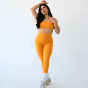 Orange Seamless Soft Active Wear Leggings spandex