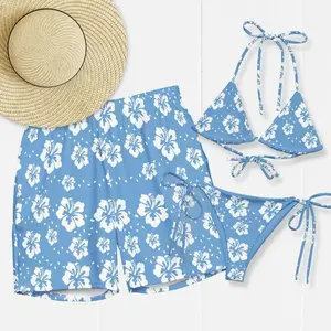 Tropical Matching Couple Swimwear – Women’s Bikini & Men’s Beach Shorts Set, His & Hers Summer Beach Vacation Swimsuits