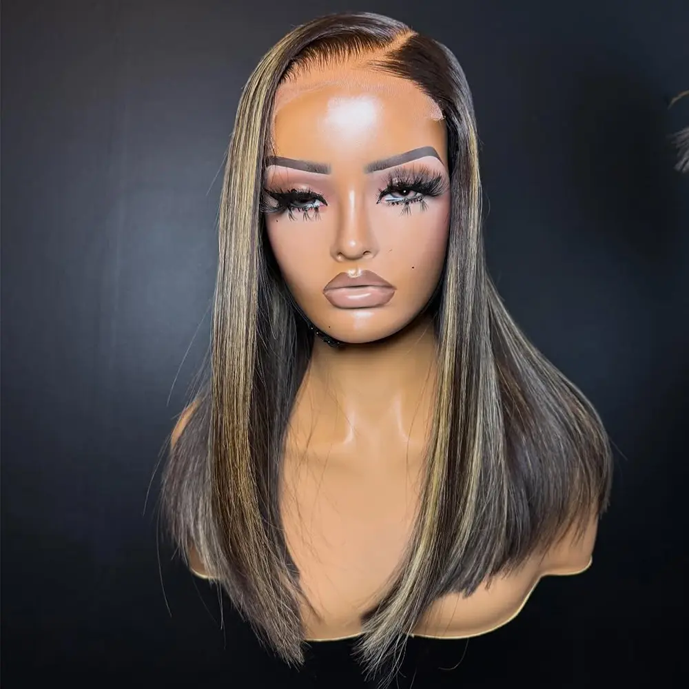 P1b/27 Highlight blonde Colored 13x4 Straight Lace Frontal Bob Wig 180% Density Highlight Blonde Pre Plucked Bleached Knots Bob Wigs