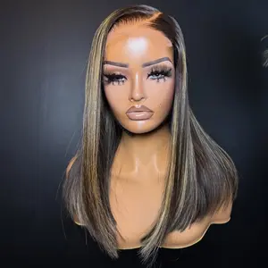 P1b/27 Highlight blonde Colored 13x4 Straight Lace Frontal Bob Wig 180% Density Highlight Blonde Pre Plucked Bleached Knots Bob Wigs
