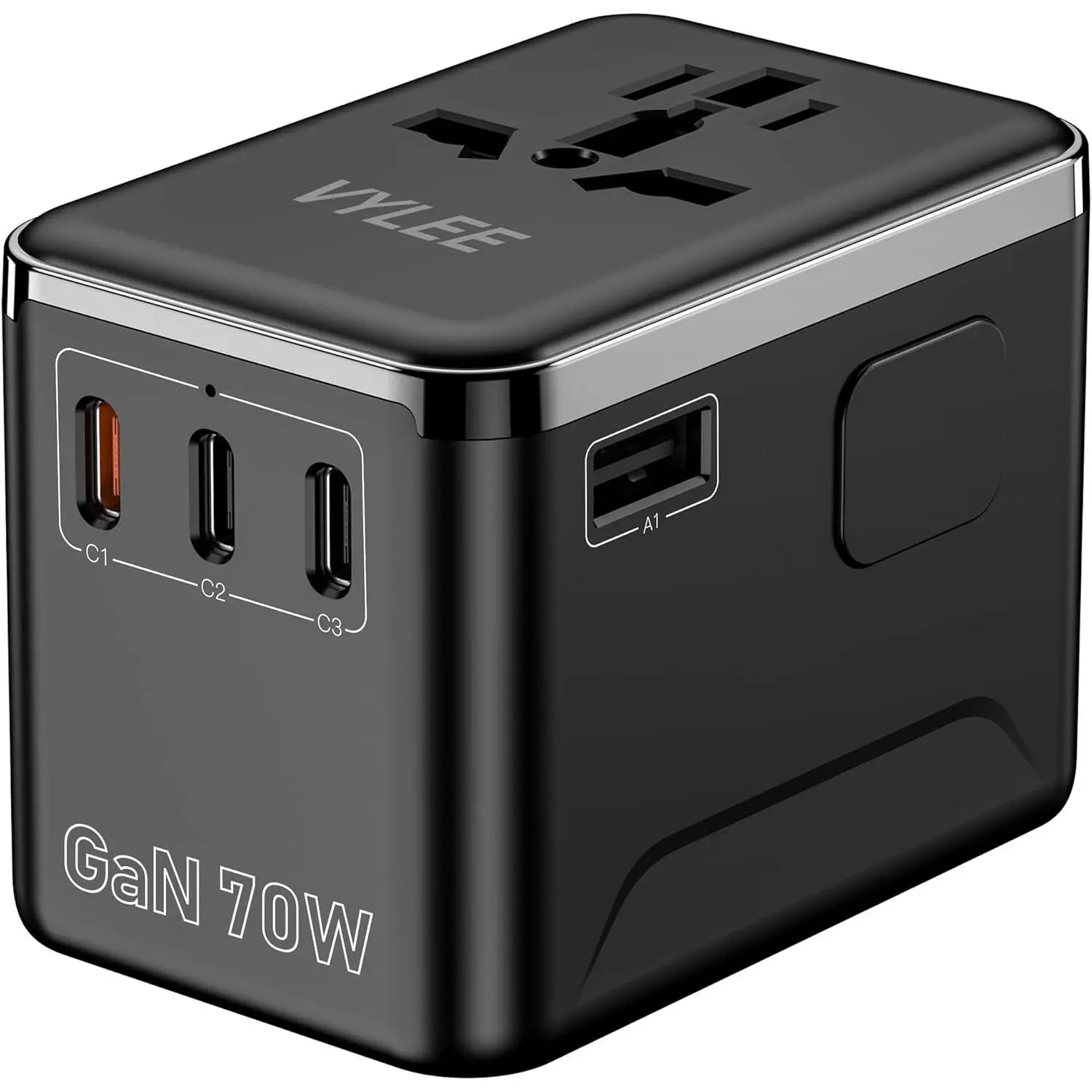 70W GaN International Travel Adapter, Universal Power Adapter with 3 USB-C (PD 70W) & 1 USB-A Ports, Worldwide Wall Charger for  to , UK, Ireland, AU, Asia, Works in 200+ Countries